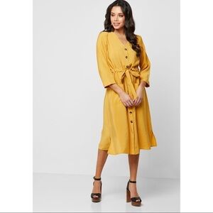 [Zara] Yellow Button Down Tying Dress